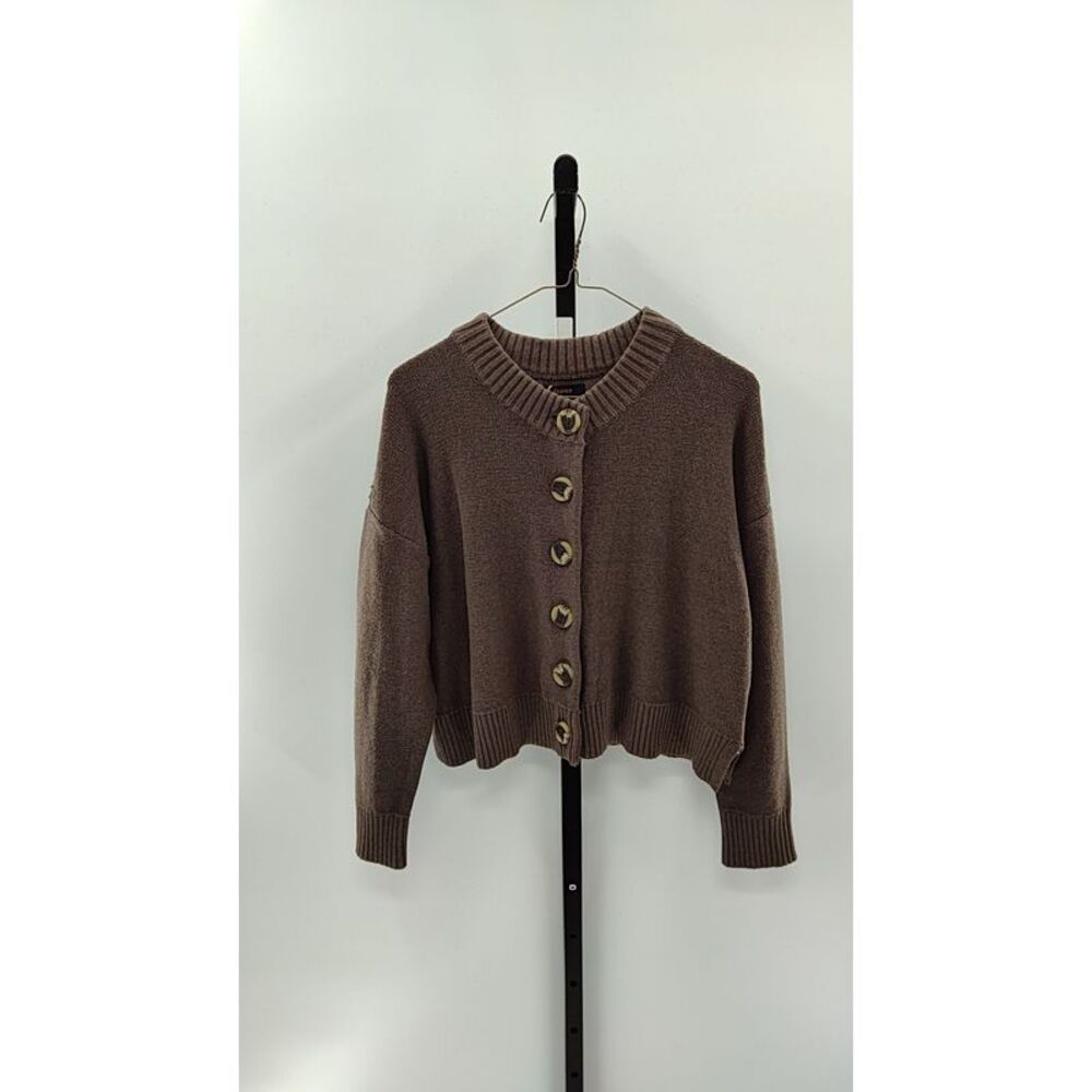 Quince Women 100% Organic Cotton Cropped Cardigan Heather Brown S